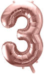 PartyDeco S. r. o 3. szám, fólia lufi, 86 cm, rosegold