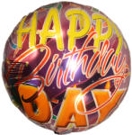 Mezőfi Team Kft Fólia lufi, 18"/45cm, gömb, Happy Birthday, szerpentin