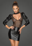 Noir Handmade F201 Powerwetlook and Tulle Dress with Bouffant Sleeves S