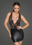 Noir Handmade F214 Powerwetlook and Lace Minidress with Deep Neckline on the Back M