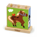 Viga Toys Fa pálcikás képes kockák - farm 9 db-os (CA40460)