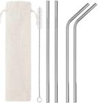  Szívószál szett vászonzsákkal tisztító kefével, 2 db egyenes 2 db hajlított acél 6mm x 215 mm - mindenamibar