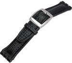 Alfa Curea de Ceas Piele Neagră Bizonată - 14/12 mm - Lungime XL - Cusătură Neagră - Cataramă Argintie (WZ3560)