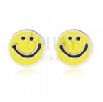 Ekszer Eshop 925 ezüst fülbevaló - mosolygó smiley sárga fénymázzal díszítve, bedugós fülbevaló
