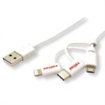 Roline Cablu de date si incarcare USB la USB-C + micro USB-B + Lightning 1m Alb, Roline 11.02. 8329 (11.02.8329-10)