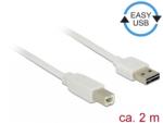 Delock Cablu EASY-USB 2.0 tip A la USB-B T-T 2m Alb, Delock 83687 (83687)
