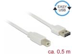 Delock Cablu EASY-USB 2.0 tip A la USB-B T-T 0.5m Alb, Delock 83685 (83685)