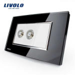LIVOLO Priza dubla TV satelit Livolo cu rama din sticla , standard italian (VL-C392ST-82)