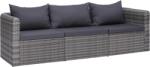 vidaXL Set canapea de grădină cu perne, 3 piese, gri, poliratan (44163)