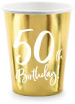 PartyDeco Party pohár, 50-es számmal, arany, 6db/cs, 220 ml