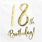 PartyDeco S. r. o Parti szalvéta, arany betükkel, 18. évszámos, 33x33 cm