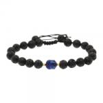  Bratara cu Lava Vulcanica si Hematit Cap de Buddha - Margele Gold Filled - Inchidere Siret - 8 mm