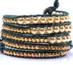  Bratara 5 wrap Acril Perlat rotund 6 mm cu Hematit rotund fatetat 6 mm cu nugget-uri aurii 3 x 3 mm si snur verde