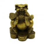  Porc pe Monede Tinand Sceptrul Puterii Ru Yi - Figurina din Bronz - 51 x 70 x 51 mm