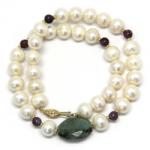  Colier din Perle de Cultura cu Rubin cu Smarald Rotunda -10-11 mm - ACC. Gold Filled