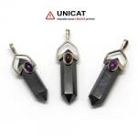  Pandant Hematit cu Ametist 2 Varfuri - 40-44 x 7-8 mm - 1 Buc