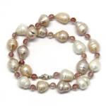  Colier din Perle de Cultura cu Cuart Melon - Baroca -12-13 x 11-13 mm - ACC. Argint