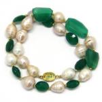  Colier din Perle de Cultura cu Onix Verde - Baroca -13-16 x 11-13 mm - ACC. Gold Filled
