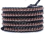  Bratara 5 wrap Acril Perlat maro rotund 4 mm si snur negru