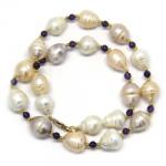  Colier din Perle de Cultura cu Ametist - Baroca -13-15 x 12-13 mm - ACC. Gold Filled