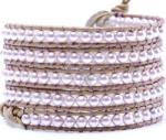  Bratara 5 wrap Acril Perlat rotund 4 mm cu snur maro