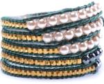  Bratara 5 wrap Acril Perlat rotund si Hematit rotund fatetat 6 mm cu nugget-uri metal 3 x 3 mm si snur verde