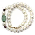  Colier din Perle de Cultura cu Rubin cu Smarald Rotunda - 10 - 11 mm - ACC. Gold Filled