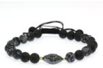  Bratara cu Obsidian Fulg de Zapada si Hematit Cap de Sai Baba - Margele Gold Filled - Inchidere Siret - 8 mm