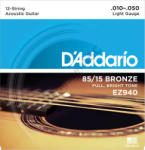 D'ADDARIO EZ940 akusztikus gitár húrkészlet 12 húros 85/15, húrkészlet 10-50 great american bronze, lite