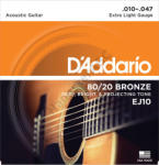 D'ADDARIO EJ10 akusztikus gitár húrkészlet 80/20, húrkészlet 10-47 bronz, extra lite