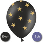Belbal Fekete pasztel lufi, arany csillagokkal, 5 db/cs