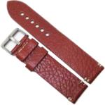  Curea de Ceas Piele Naturală Roșu Caramiziu - Textură Bizonată - 22 mm - Cusătură Albă - Cataramă Argintie (WZ3703)