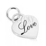 Ekszer Eshop 925 ezüst medál - fényes szív alakú lakat, dekoratív " Love" felirat