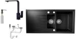  Solarys J995-50C Gránit Mosogató + Design Csap + Dugóemelő + Adagoló (fekete)