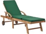 vidaXL Șezlong cu pernă, verde, lemn masiv de tec (48024)
