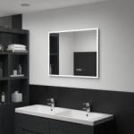 vidaXL Oglindă cu LED de baie cu senzor tactil și afișaj oră, 80x60 cm (144738)