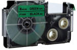 Compatibil Banda compatibila Casio XR-6GN1, 6mm x 8m text negru / fundal verde (XR6GN)