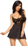 Beauty Night Leslie szexi fekete csipke - szatén hálóing tangával S/M
