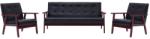 vidaXL Set canapea, 3 piese. , negru, piele artificială (279136) Canapea
