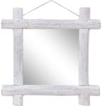 vidaXL Oglindă cu ramă din bușteni, alb, 70x70 cm, lemn masiv reciclat (283932)
