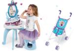 Smoby Set masă cosmetică cu scaun 2în1 Frozen Smoby cu cărucior pliabil Frozen cu mâner de 58 cm (SM320233-15)