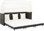 vidaXL Canapea extensibilă cu 3 locuri, cu acoperiș, negru, poliratan (46075)