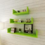 vidaXL Rafturi suspendate depozitare cărți/DVD 3 buc, verde, formă de U, MDF (242177) Raft