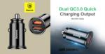 Baseus autós töltő Circular 2USB A+A 30W Quick Charge 3.0 - Fekete
