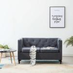 vidaXL Canapea Chesterfield cu 2 locuri, gri, tapițerie țesătură (247159) Canapea