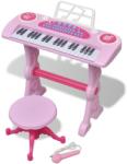 vidaXL Orgă pentru copii cu scaun/microfon, 37 Clape, Roz (80118) Instrument muzical de jucarie