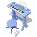 vidaXL Orgă pentru copii cu scaun/microfon, 37 Clape, Albastră (80119) Instrument muzical de jucarie