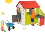 Smoby Set căsuţă Pretty Nature Smoby cu bucătărie de vară şi cu geam+roabă cu două roţi şi set de găleată cu moară de la 24 luni (SM810713-15) Casuta pentru copii