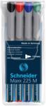 Schneider Universal non-permanent marker SCHNEIDER Maxx 225 M, varf 1mm, 4 culori/set (S-1218)