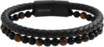 Akzent Bratara unisex, Akzent, dubla, cu bile si piele, neagra, 22cm (5040211-002)